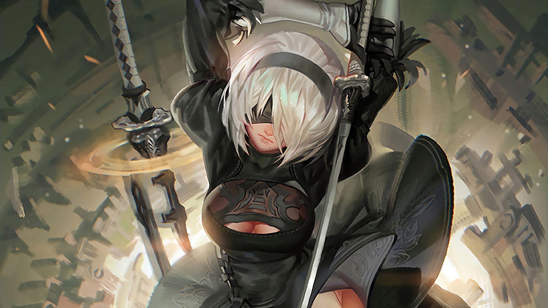 Girl Fights Nier Automata Wallpapers Nier Automata Wallpaper 2b 19x1080 Wallpaper Teahub Io