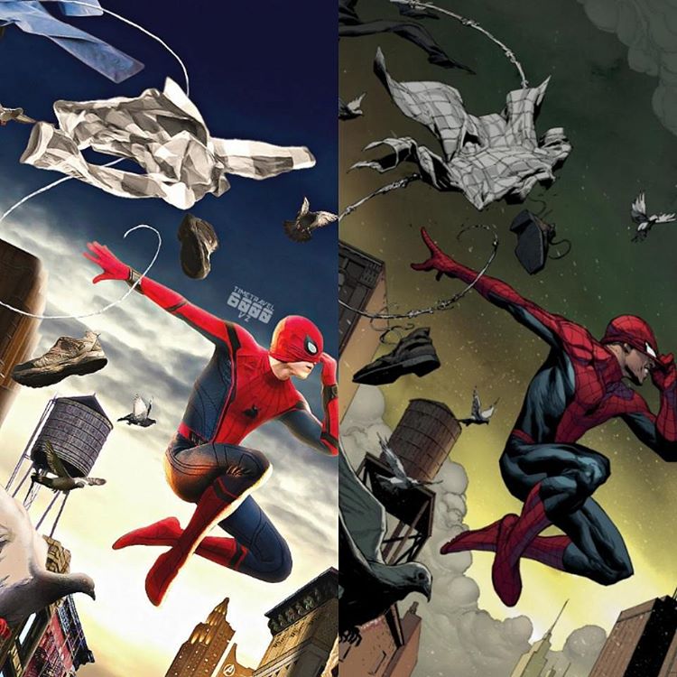 Comics Vs Movie Spiderman Homecoming Wallpaper - Jerome Opena Art - HD Wallpaper 