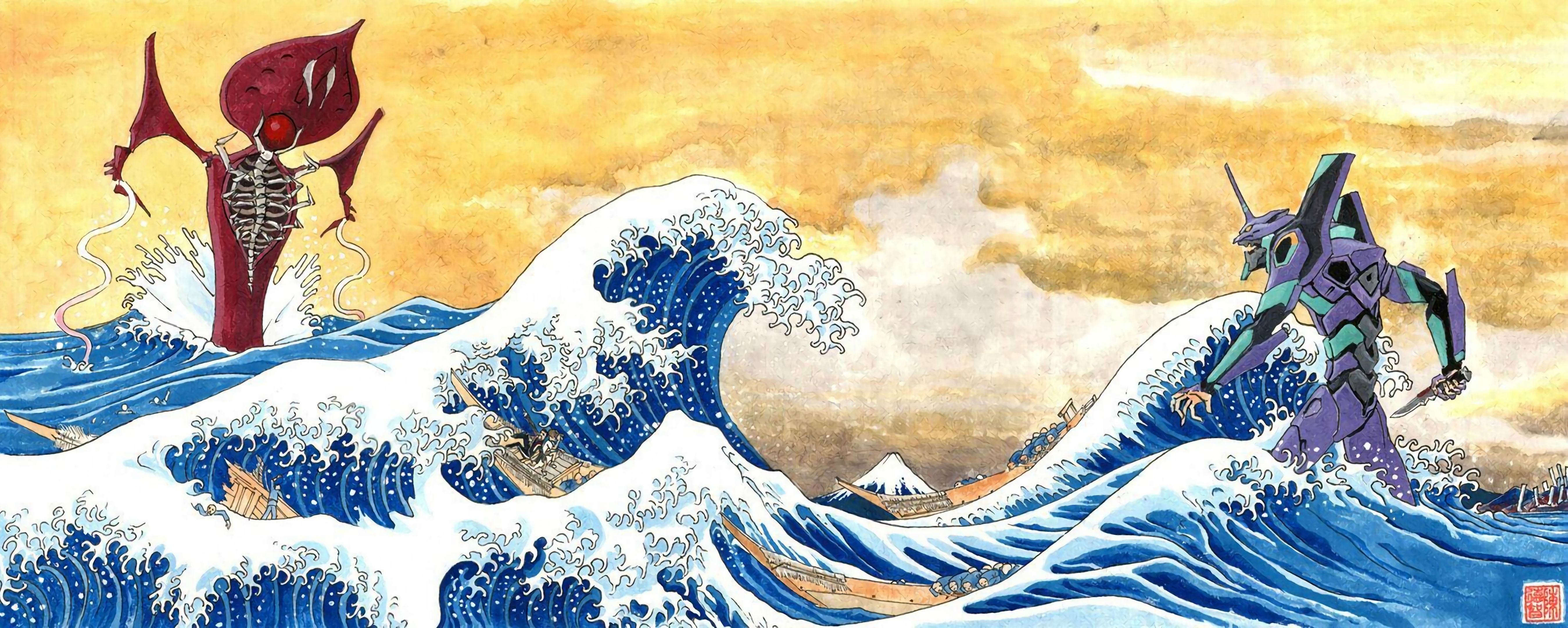 Great Wave Off Kanagawa Anime - HD Wallpaper 