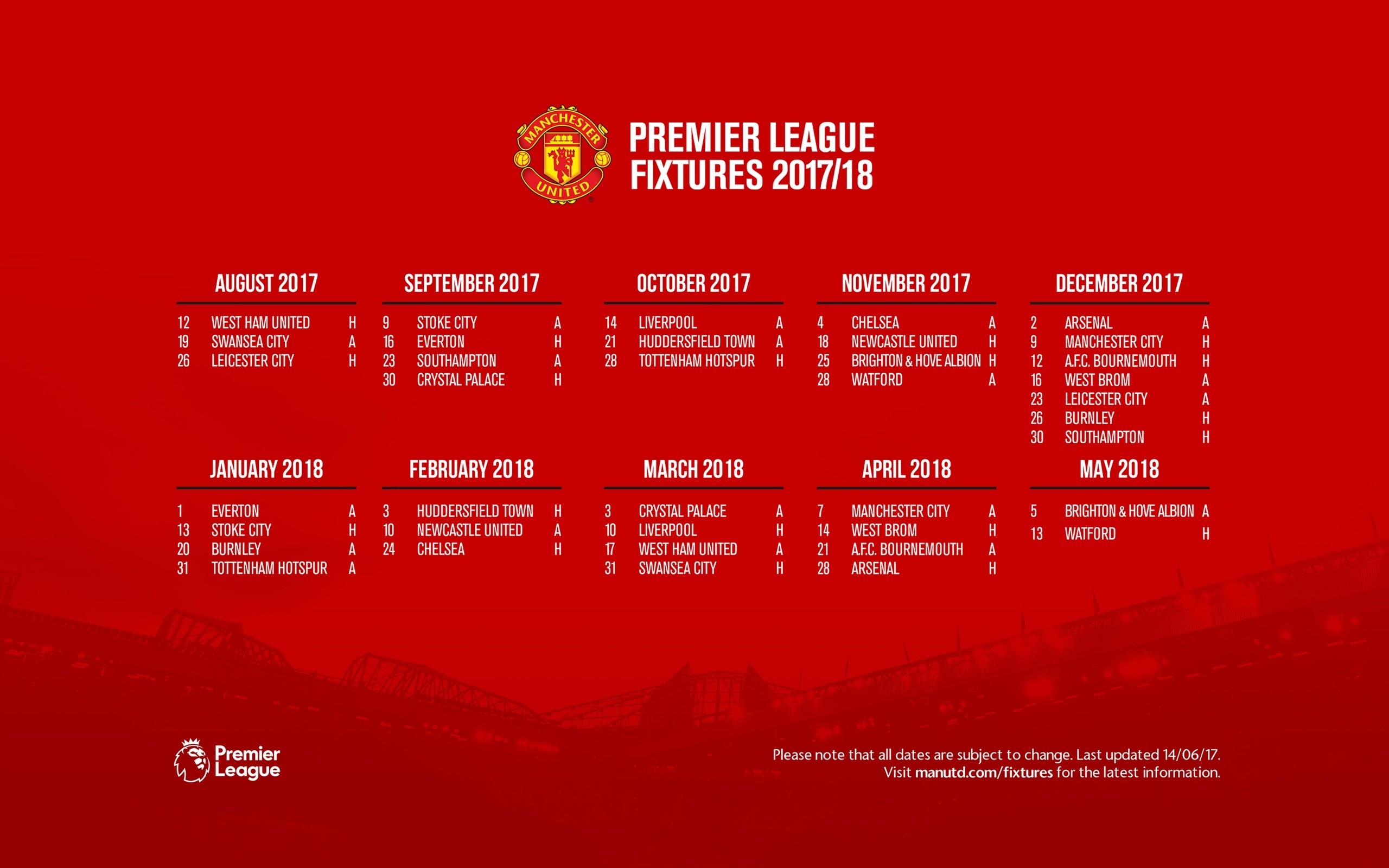 Most Popular Manchester United Fixtures Free Download - Manchester United Fixtures 17 18 - HD Wallpaper 