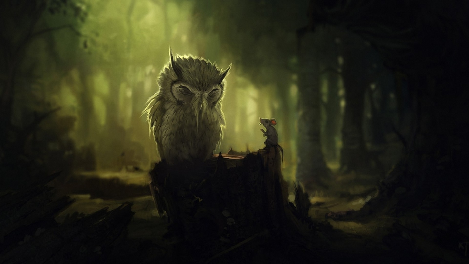 Dark Owl And Mouse Computer Wallpaper - Fantasy Art Harry Potter - HD Wallpaper 