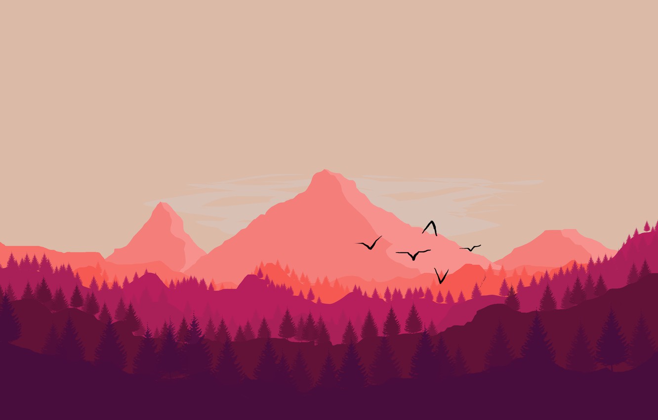 Photo Wallpaper Mountains, The Game, Forest, Birds, - Firewatch 4k Wallpaper Pink - HD Wallpaper 