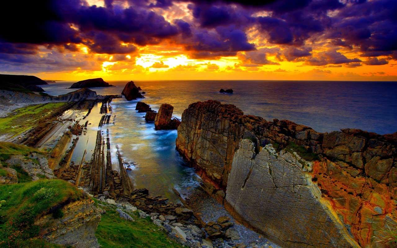 Landscape Desktop Wallpaper - Sunset Rocky Beaches - HD Wallpaper 