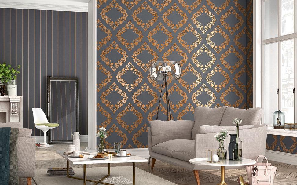 Damask Wallpaper For Walls - Damask Wallpaper Living Room - HD Wallpaper 