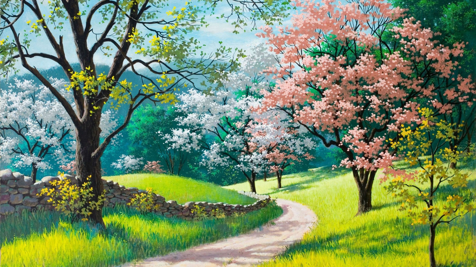 Spring Nature Desktop Wallpaper - Spring Beautiful Paintings Of Nature - HD Wallpaper 