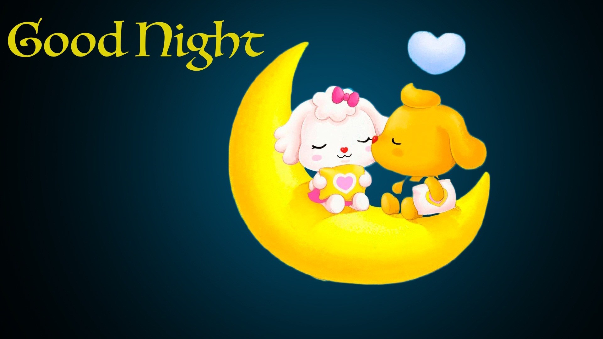 Good Night Cartoon Kiss Moon Image - Love Good Night Cute - HD Wallpaper 