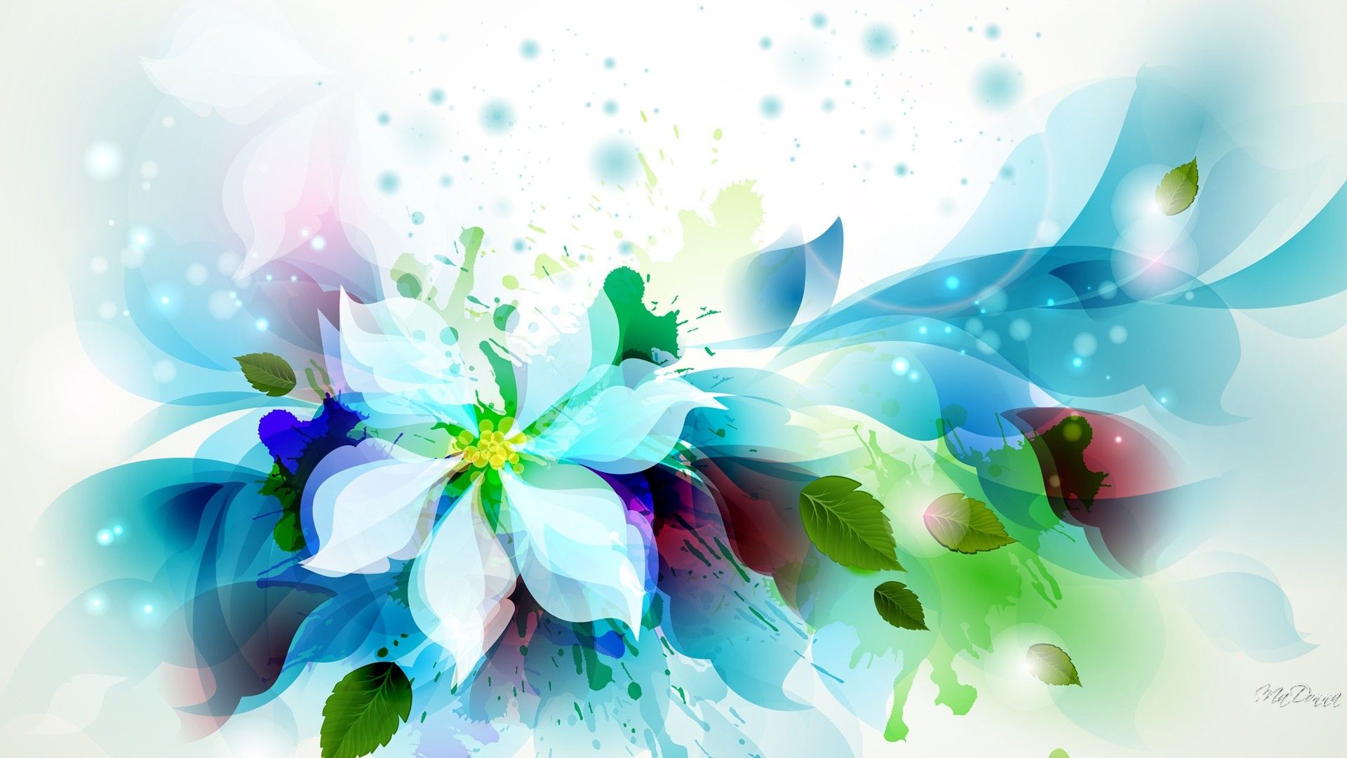 Watercolor Splatter Leaf Summer Spring Aqua Flowers - Watercolor Flowers And Butterfly - HD Wallpaper 