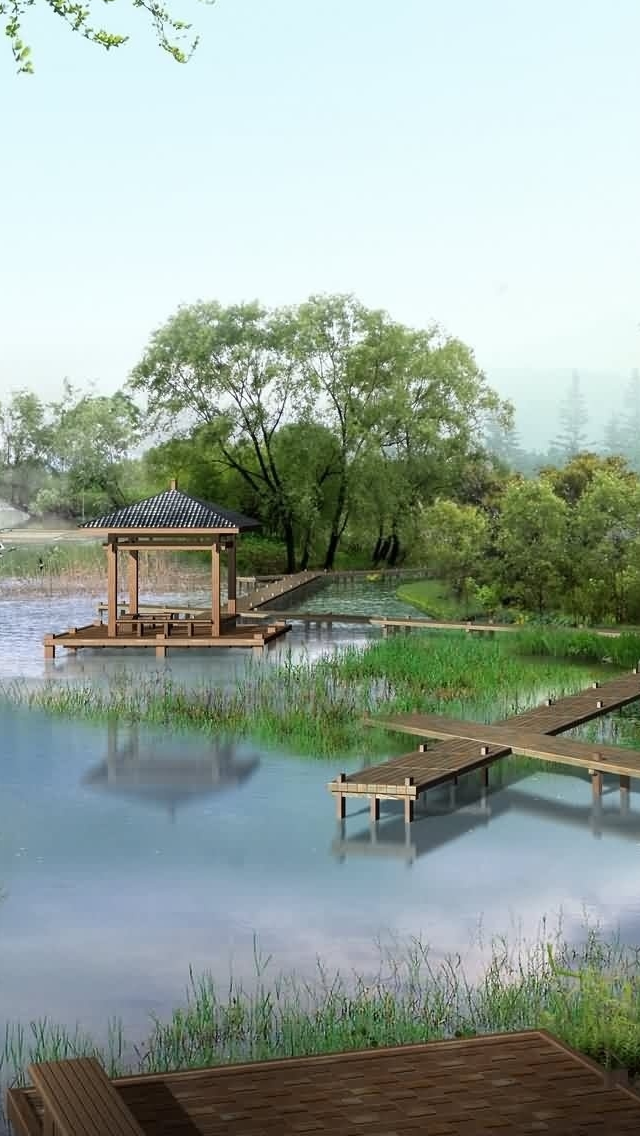 Nice Spring Maze Iphone Wallpaper - Chinese Background Digital Art - HD Wallpaper 