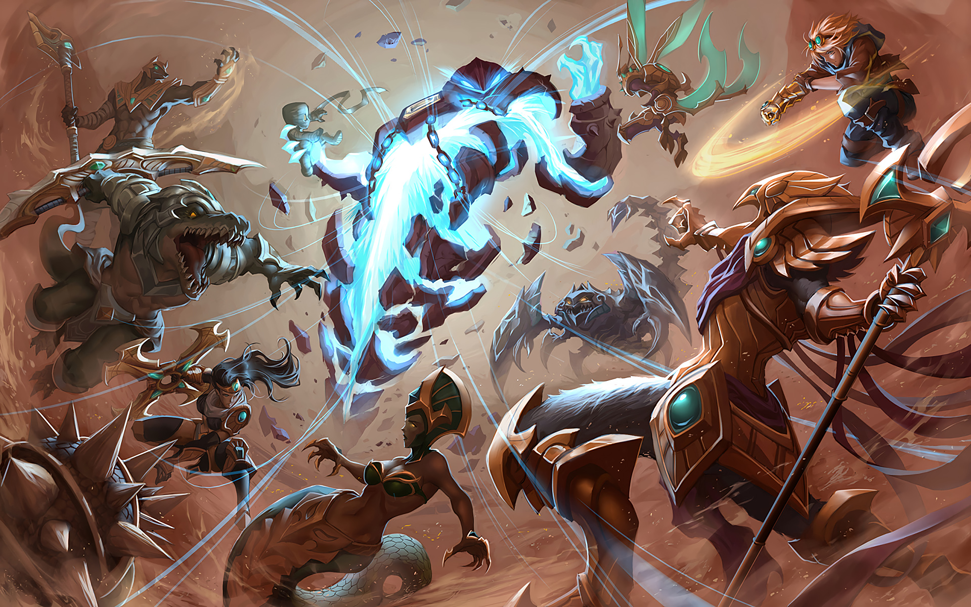 Ascension, Cassiopeia, Azir, Renekton, Ezreal, Kha - Nasus Vs Renekton Art - HD Wallpaper 