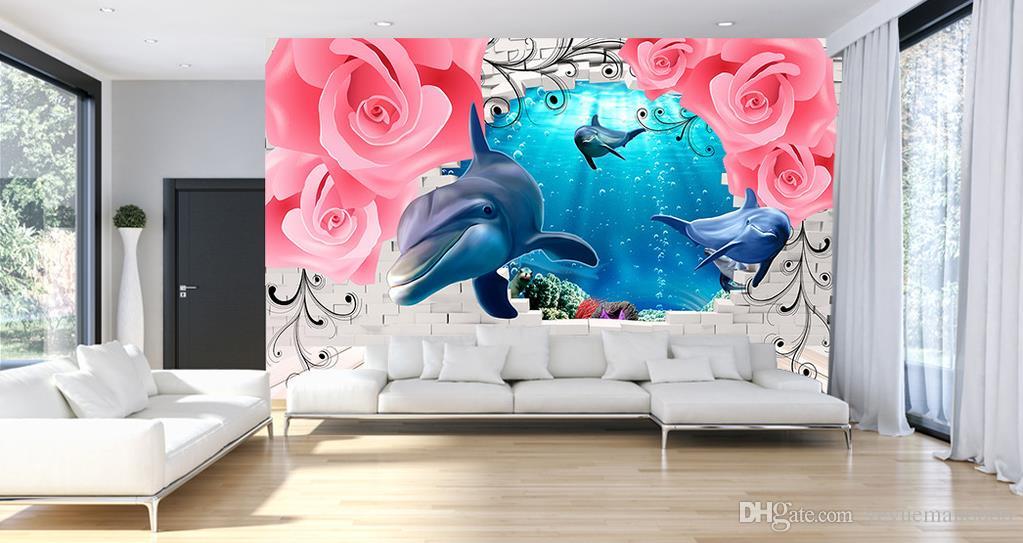 Rosas Europeas Delfines Personalizado Mural 3d Wallpaper - Фотообои Окно В Природу - HD Wallpaper 