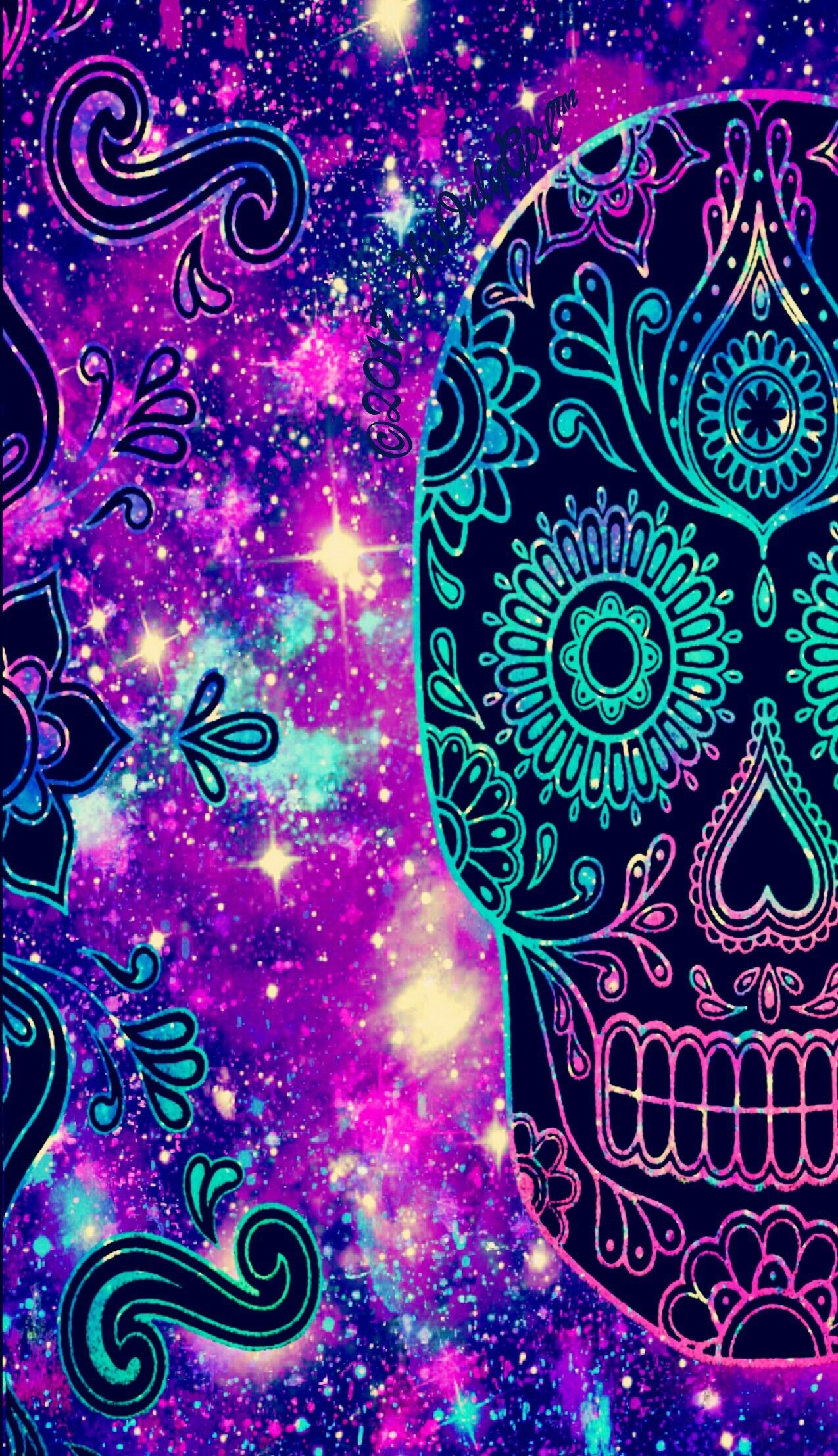 1274x2214, Colorful Tribal Galaxy Skull Wallpaper I - Purple Sugar Skull  Background - 1274x2214 Wallpaper 