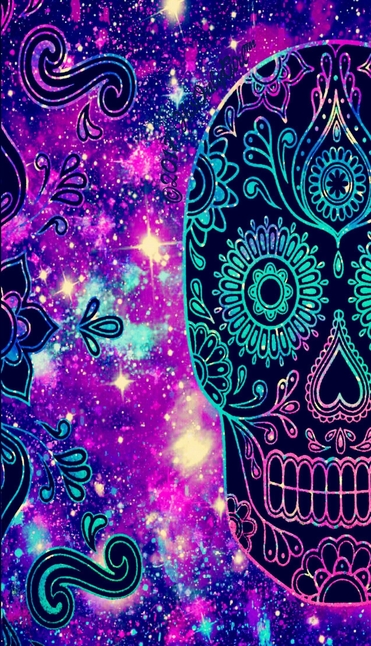 1274x2214, Colorful Tribal Galaxy Skull Wallpaper I - Purple Sugar Skull Background - HD Wallpaper 