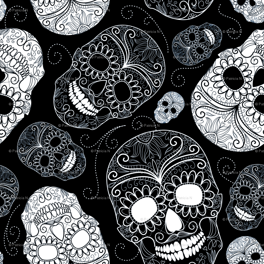 Black And White Sugar Skull - HD Wallpaper 