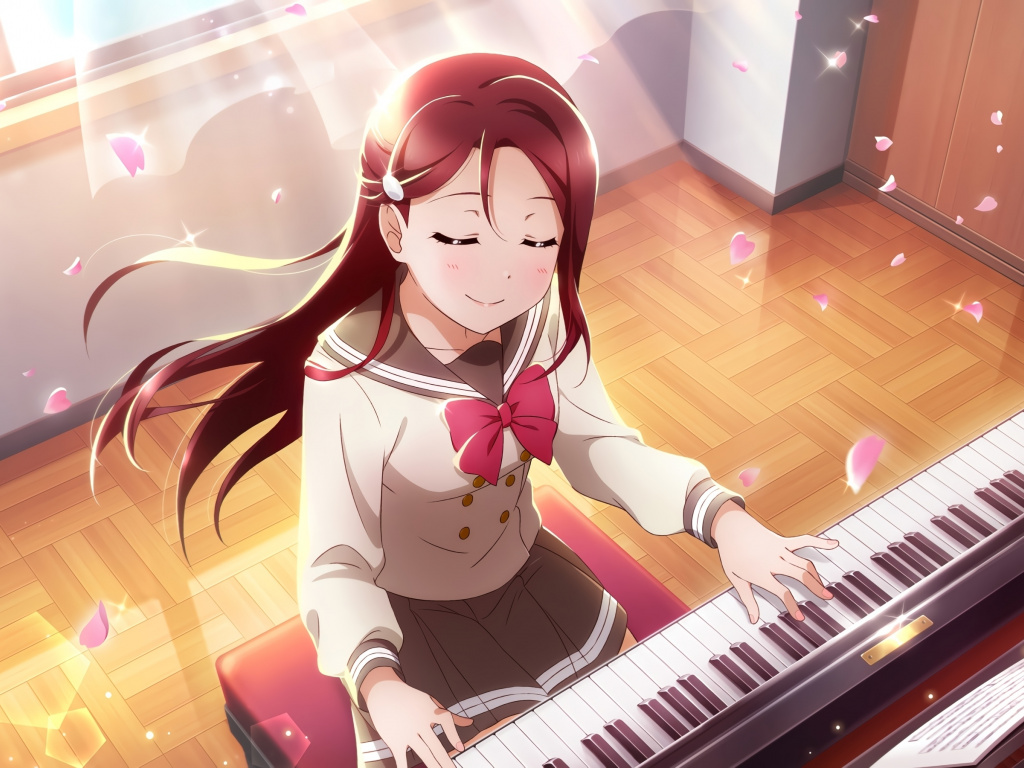 Piano Play, Love Live , Anime Girl, Redhead Wallpaper - Riko Sakurauchi Cards - HD Wallpaper 