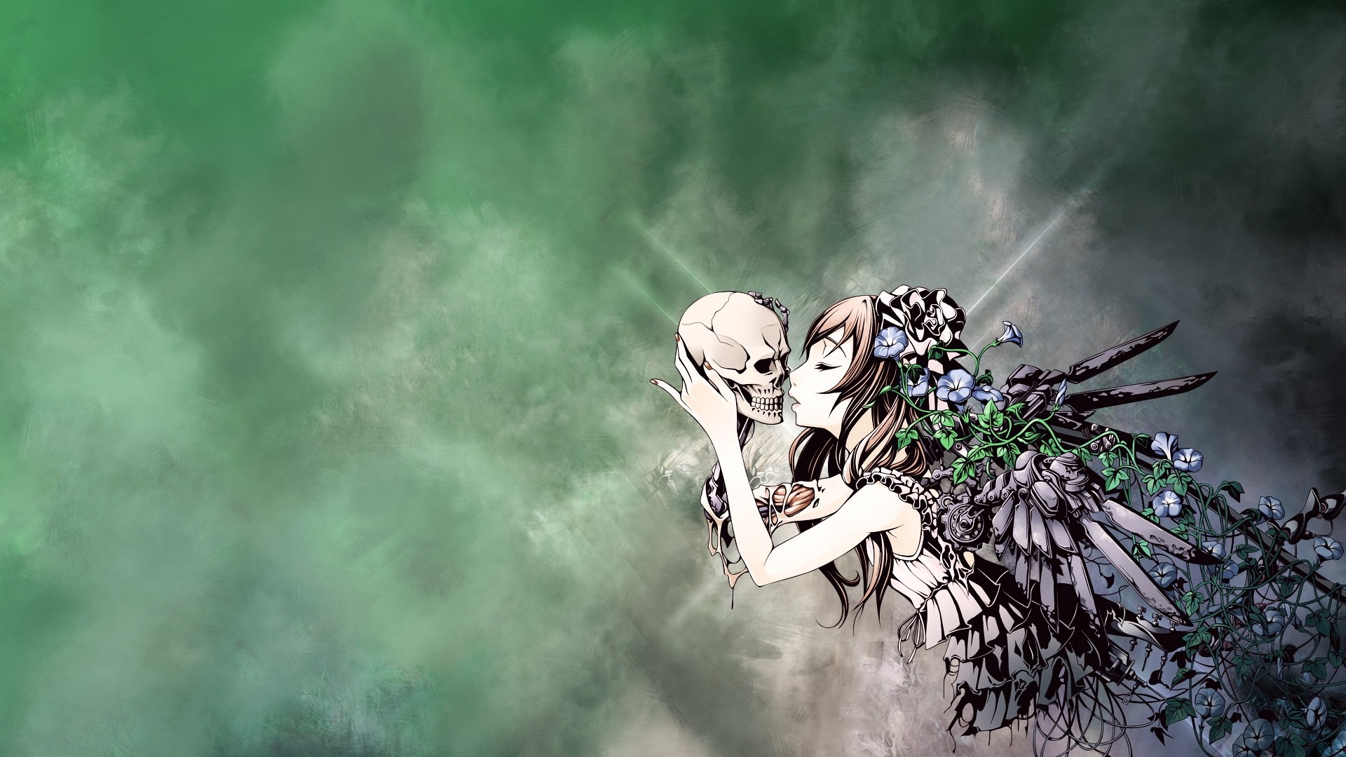 Wallpaper Girl, Skull, Call, Patterns, Flowers, Prayer, - Art Skull Girl Wallpaper Hd - HD Wallpaper 