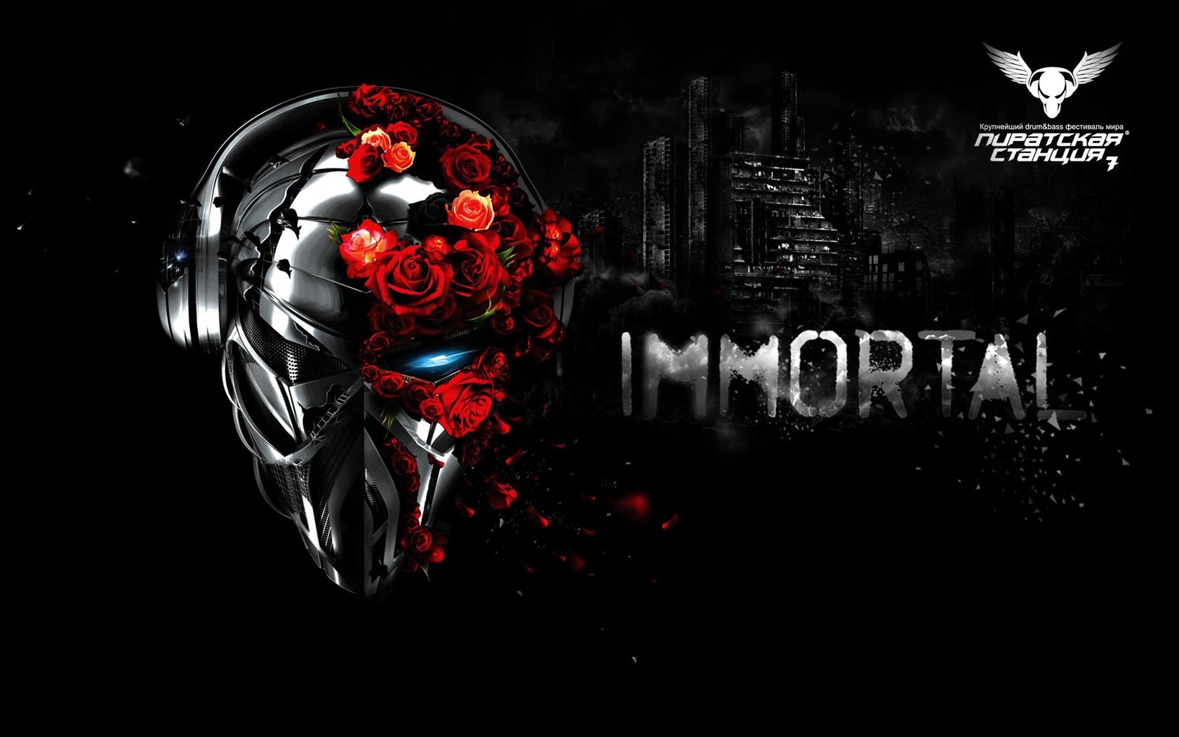 Wallpaper Pirate Station, Skull, Flower, City, Graphics - Immortal Wallpaper Hd - HD Wallpaper 
