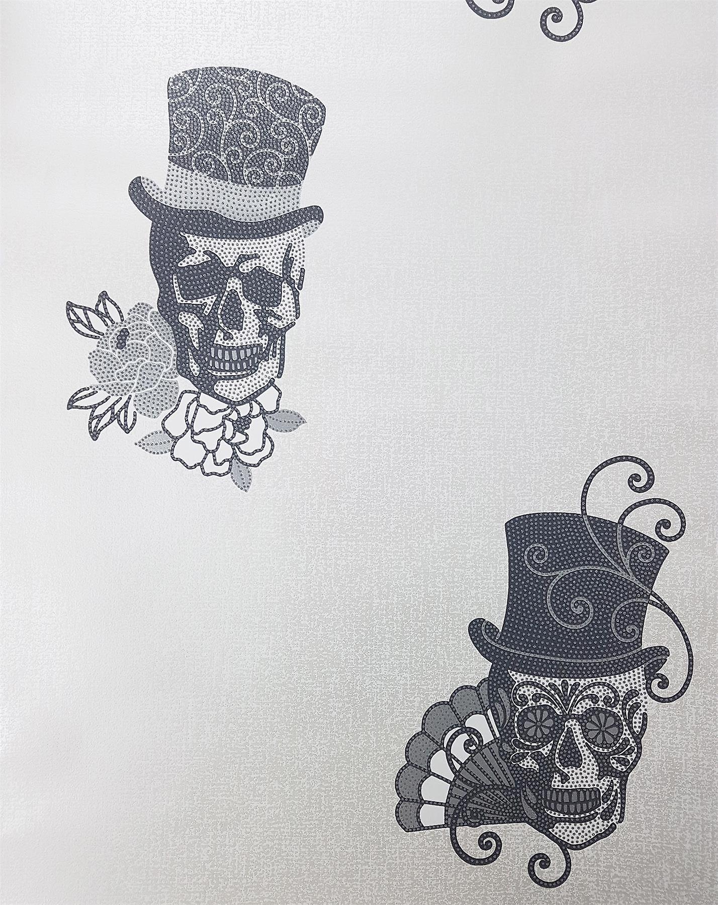 Mexican Sugar Skull Glitter Wallpaper White Silver - Wallpaper - HD Wallpaper 