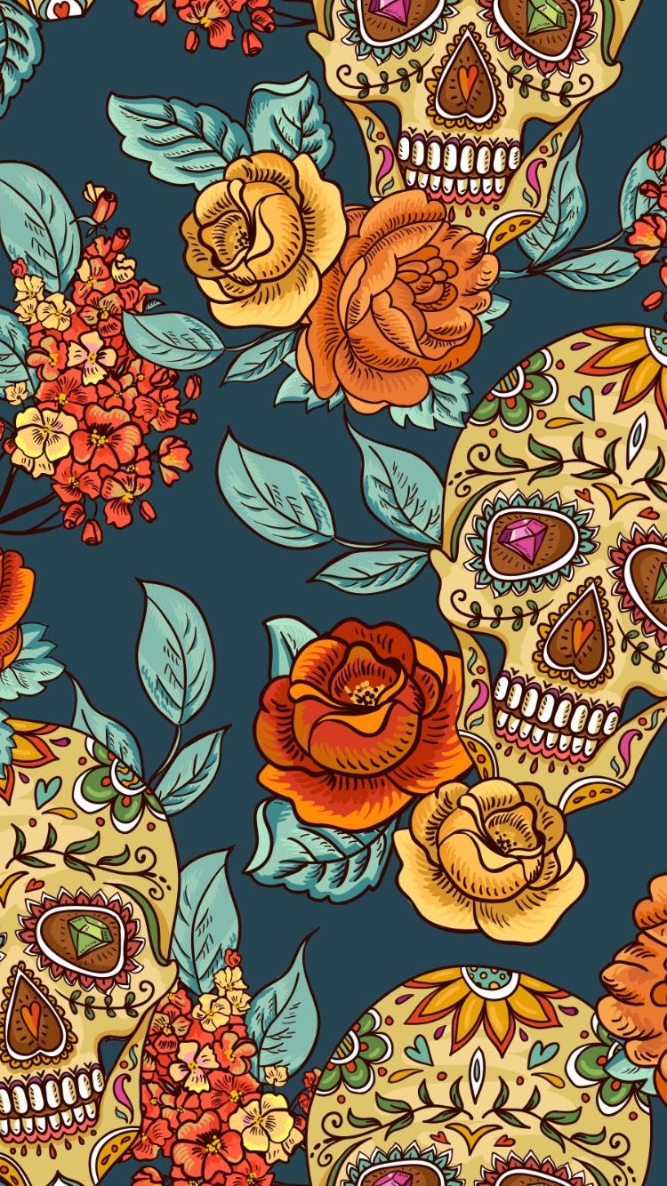 Skull Floral Pattern - HD Wallpaper 
