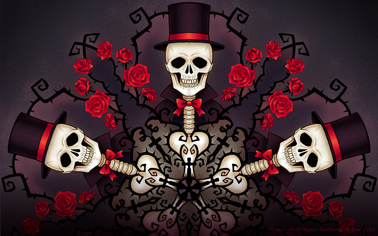 Roses With Skulls Background - HD Wallpaper 