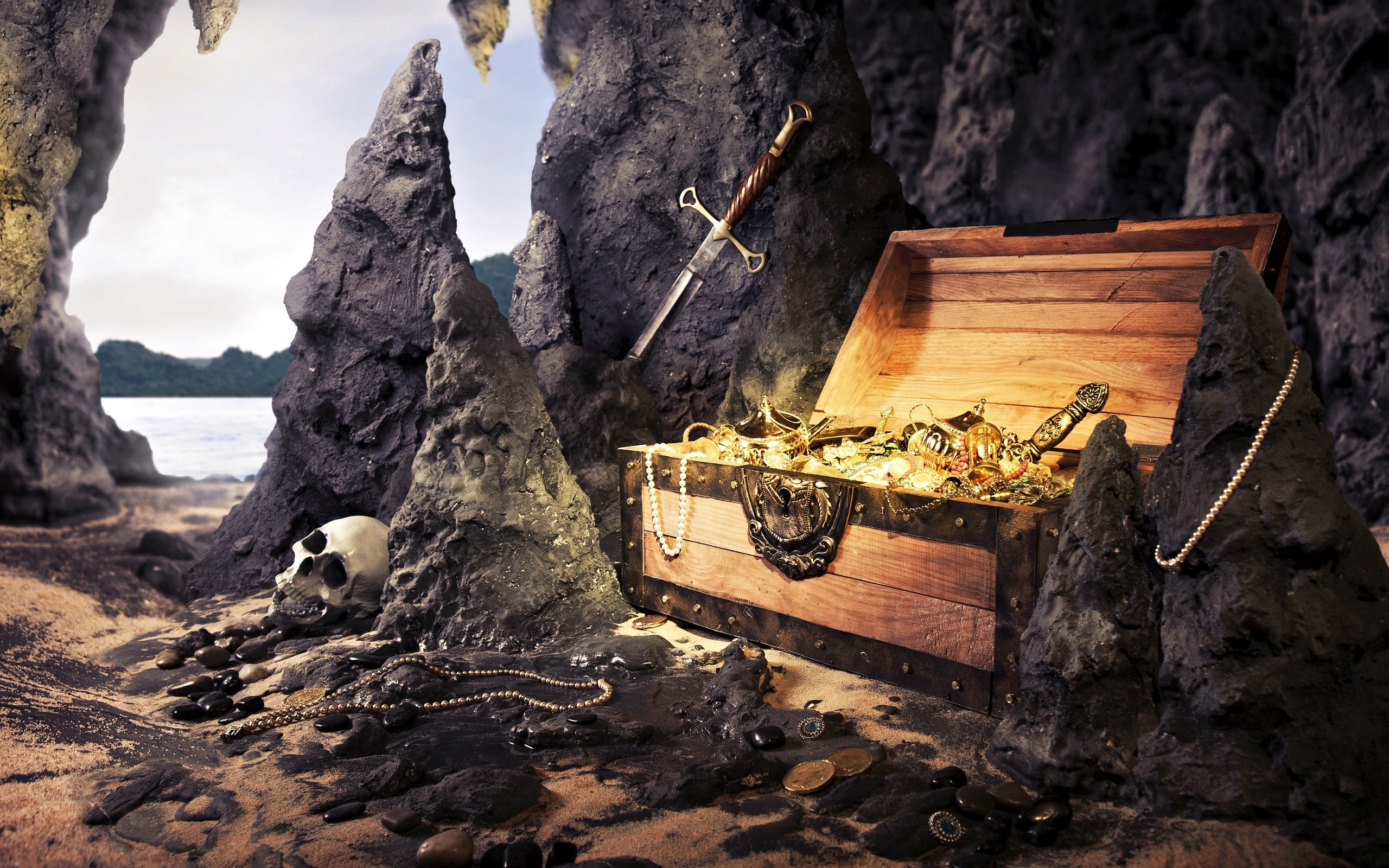 Treasure Chest In Cave - HD Wallpaper 