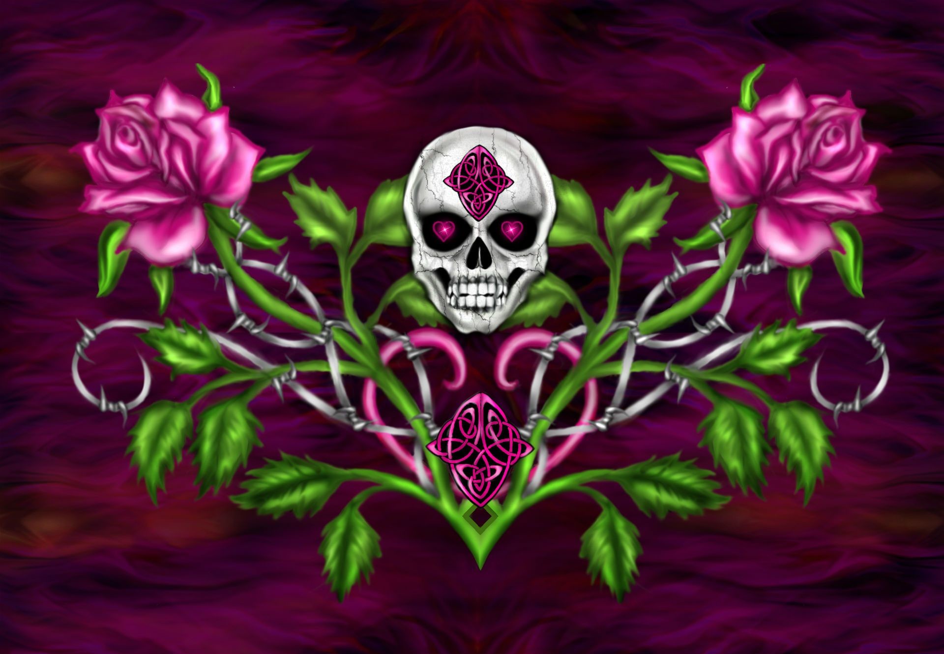 girly skulls and roses wallpaper