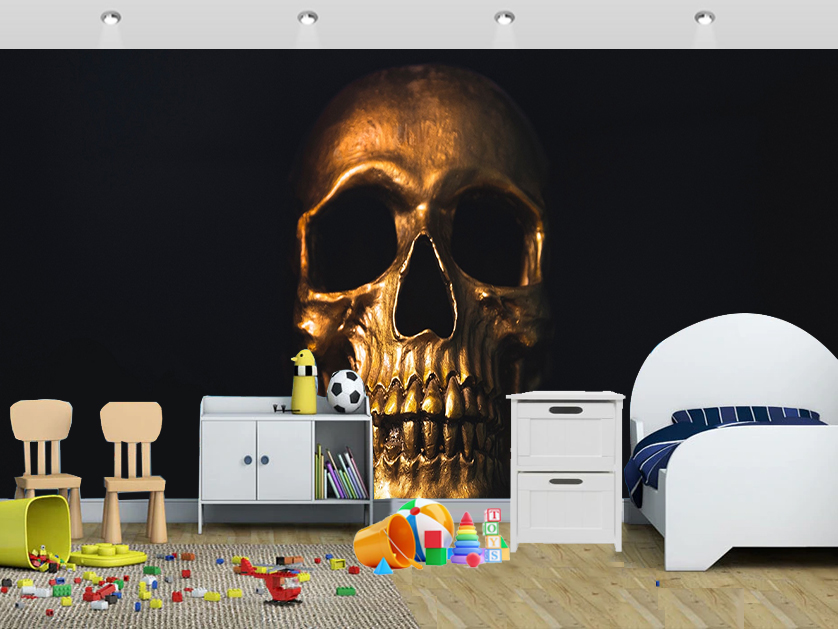 Gold Skull Black Background Wall Mural Kids - Gaming Wallpaper On Wall - HD Wallpaper 