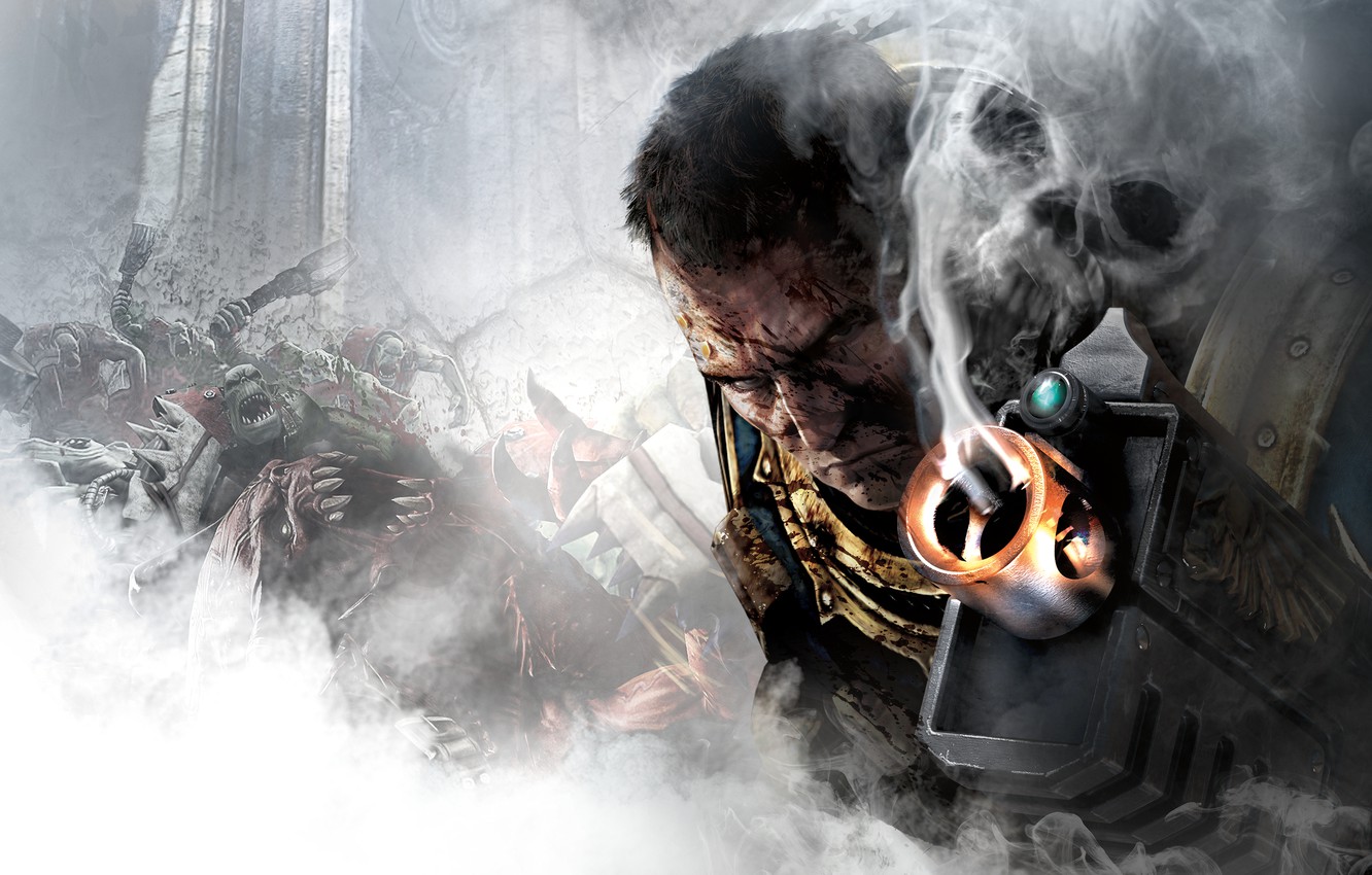 Photo Wallpaper Look, Weapons, Blood, Smoke, Skull, - Warhammer 40k Wallpaper Art - HD Wallpaper 