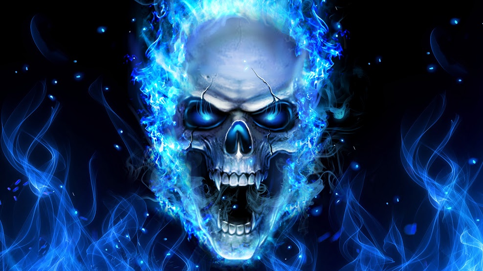 Blue Fire Skull - 988x556 Wallpaper 