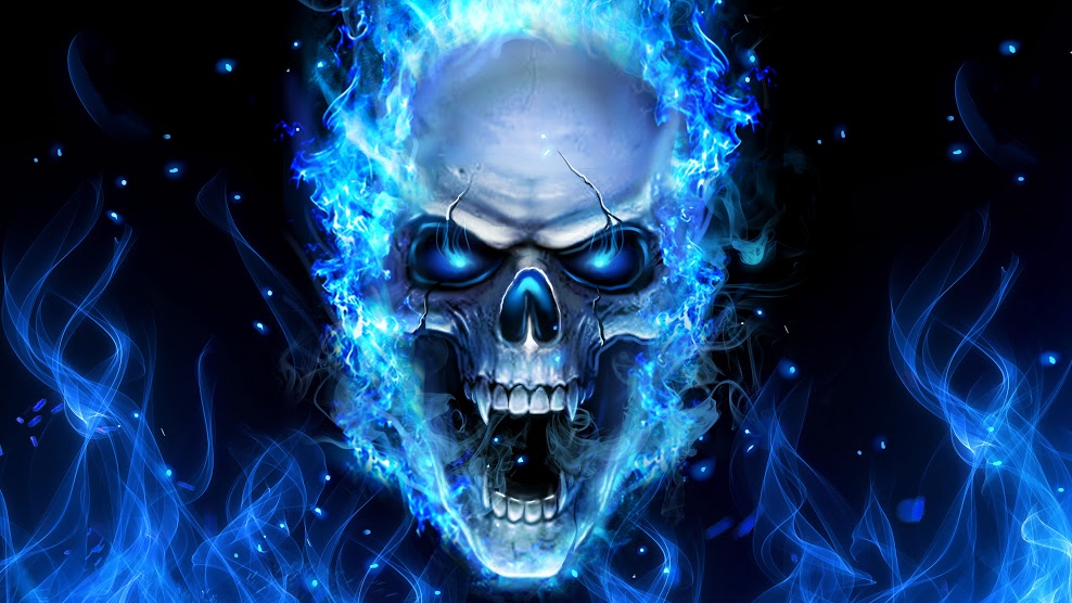 Blue Fire Skull - HD Wallpaper 