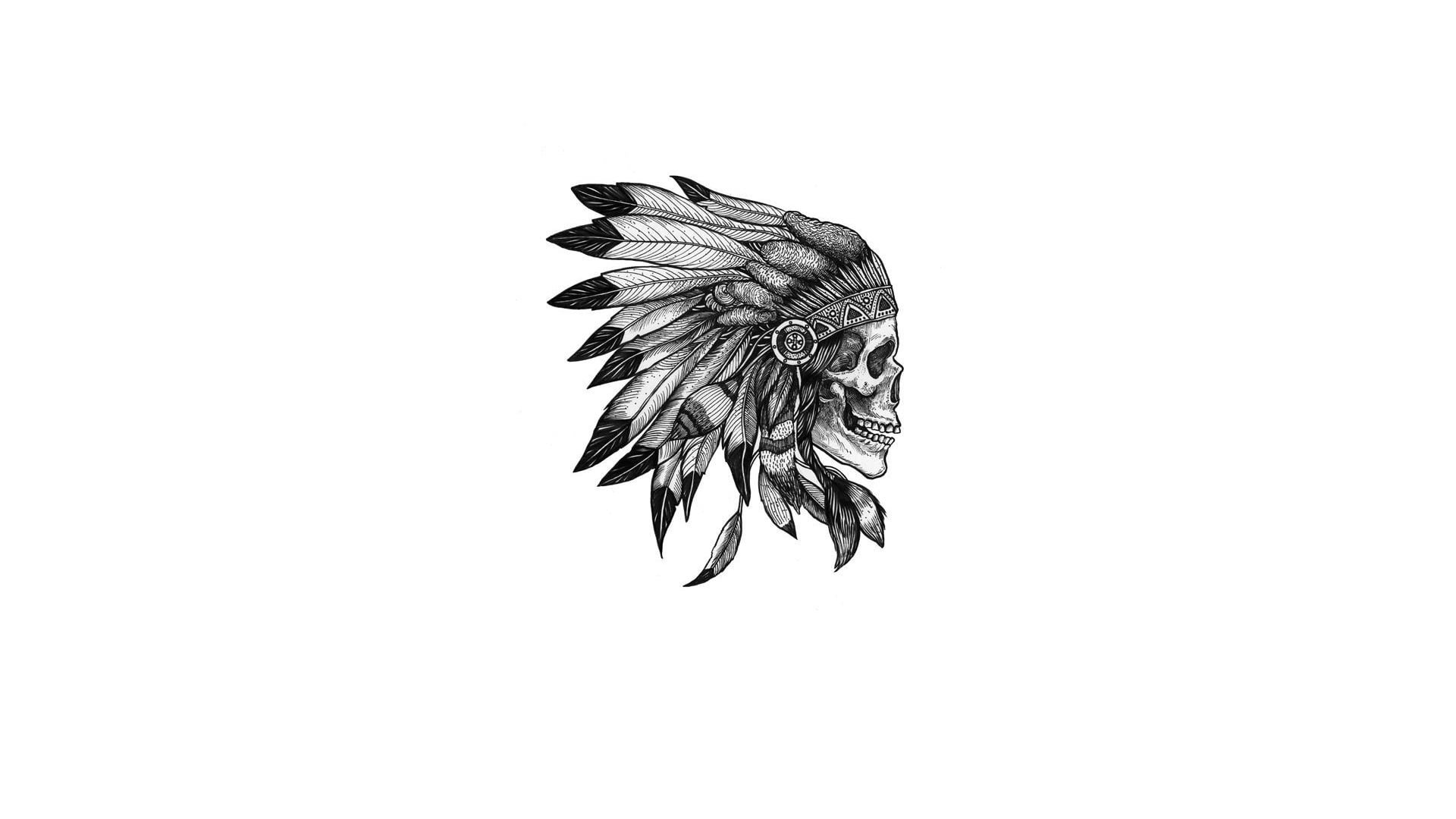 Native American Skull Tattoo - HD Wallpaper 