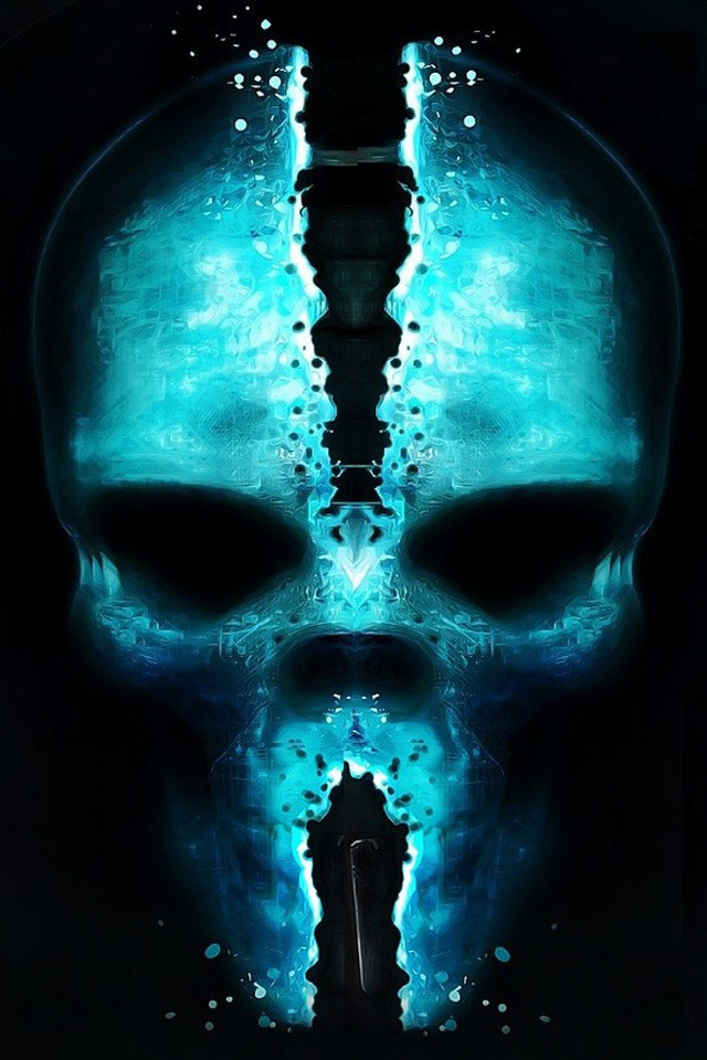 Skull Glow Wallpaper - Hd Black And Blue Skull - HD Wallpaper 