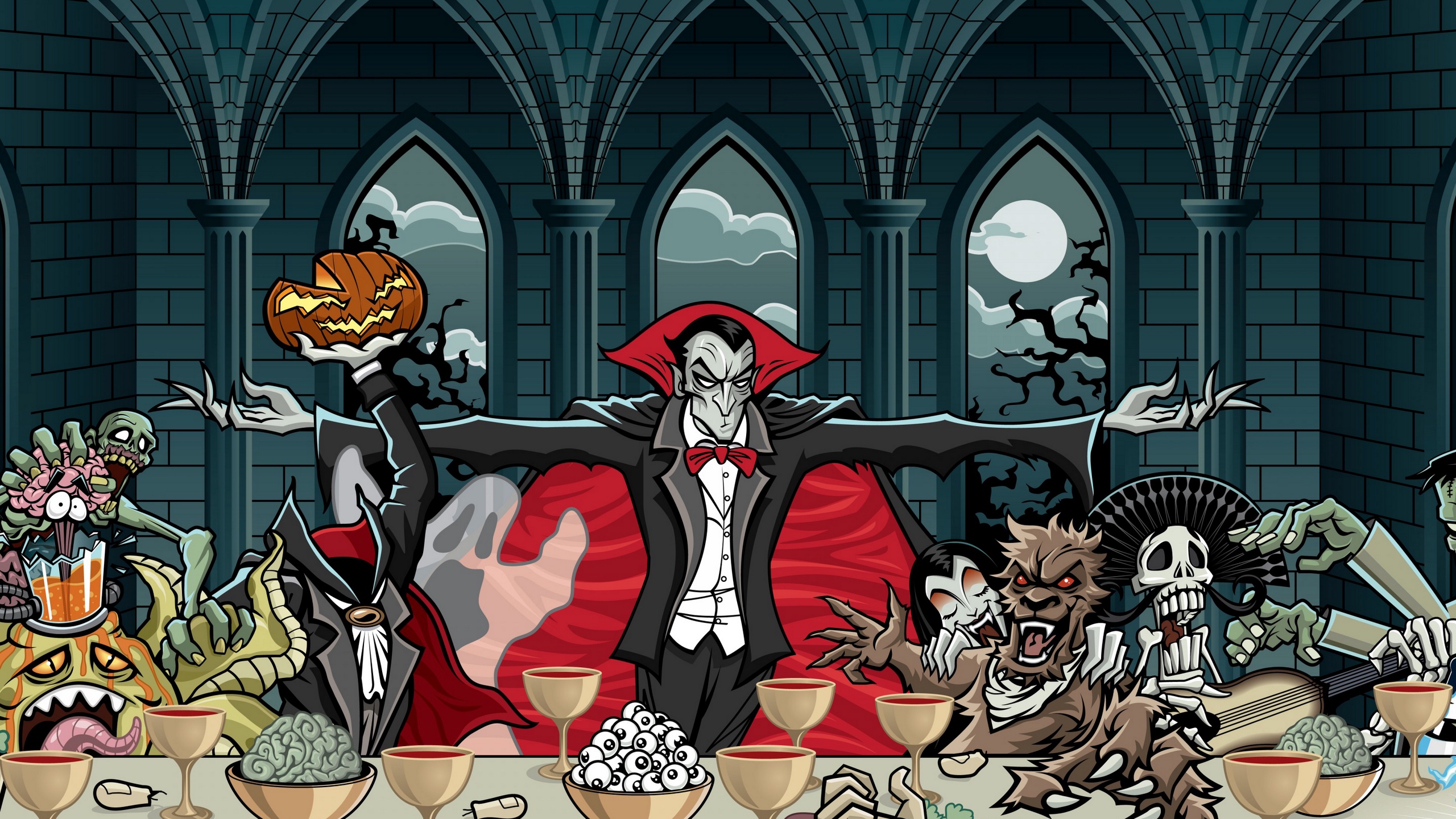 Wallpaper Dracula, Vampire, Art, Feast, Pumpkin, Halloween - Dracula Wallpaper Hd - HD Wallpaper 