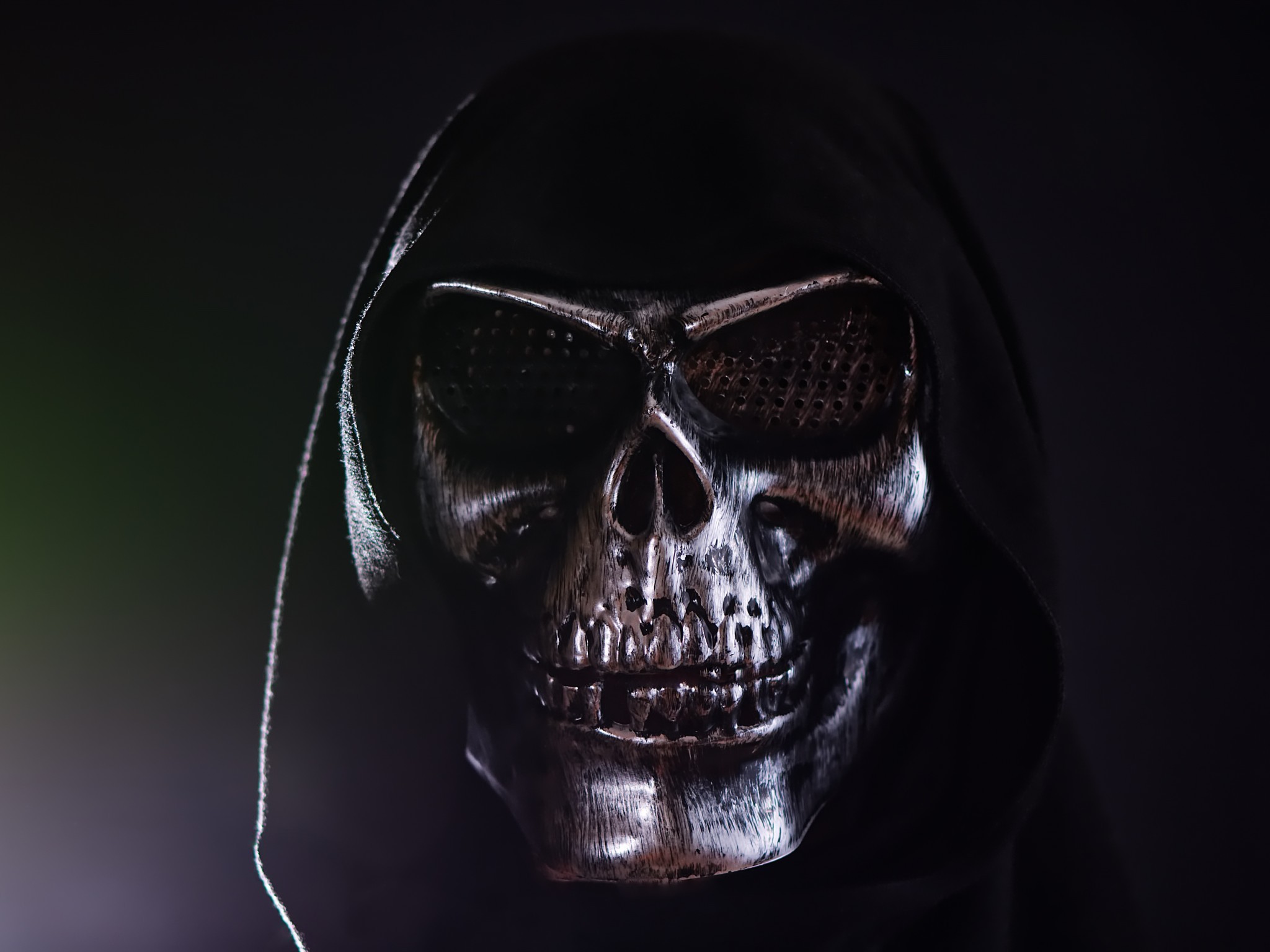Skull Mask, Black Hoodie, Scary, Horror - Skull Mask Wallpaper Hd - HD Wallpaper 