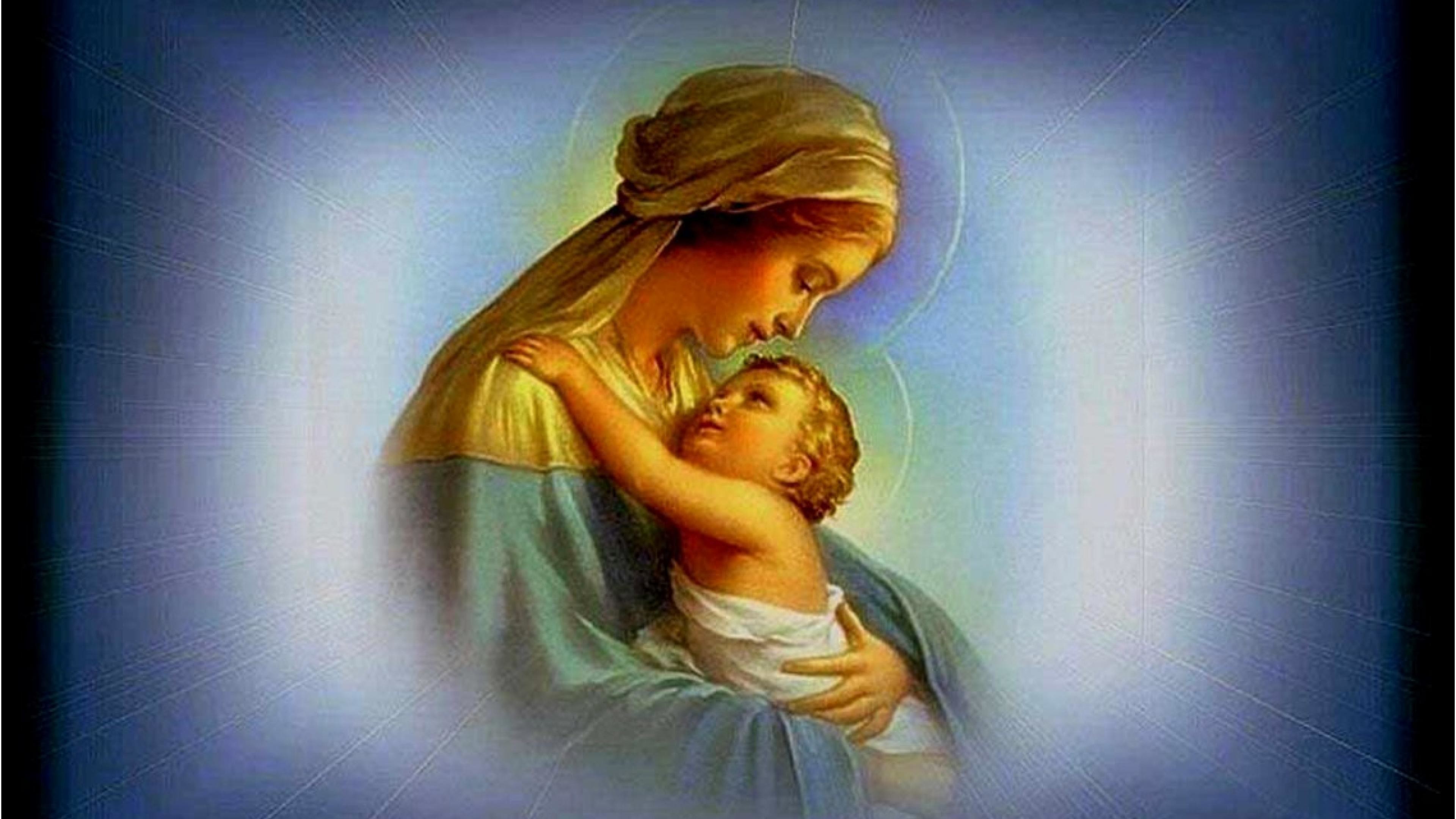 Boy Touches Image Of Mary And Jesus 
 Data Src Widescreen - Mother Mary And Jesus - HD Wallpaper 