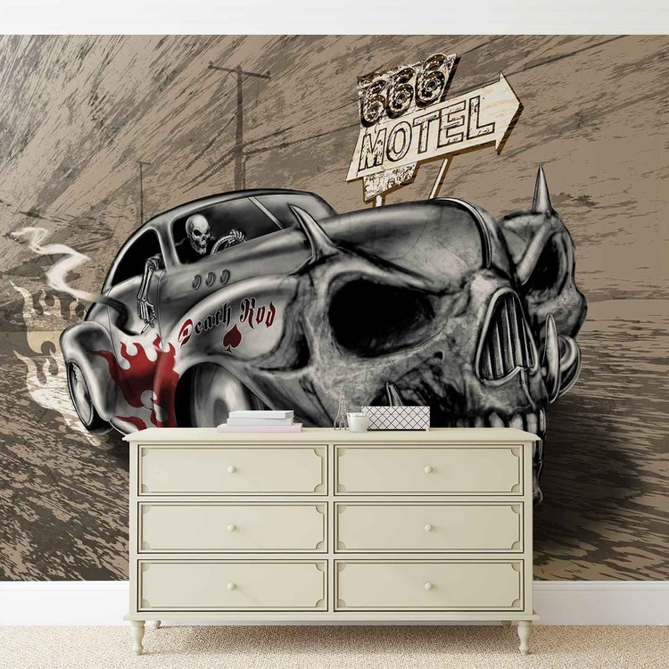 Alchemy Death Hot Rod Car Skull Wallpaper Mural - Gothic Car - HD Wallpaper 