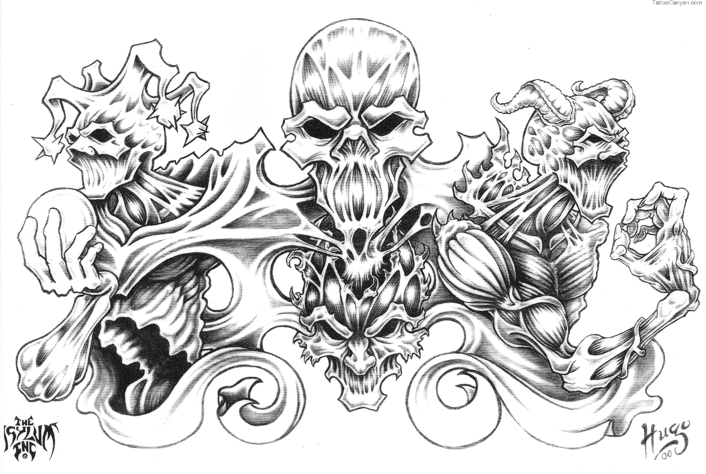 Skull Adn Demon Tattoo Design Img306 Skulls Demons - Tattoo Ideas For Men On Paper - HD Wallpaper 