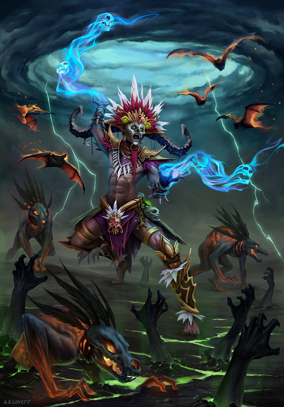 Animated Skull And Bat Character Digital Wallpaper, - Diablo 3 Witch Doctor - HD Wallpaper 