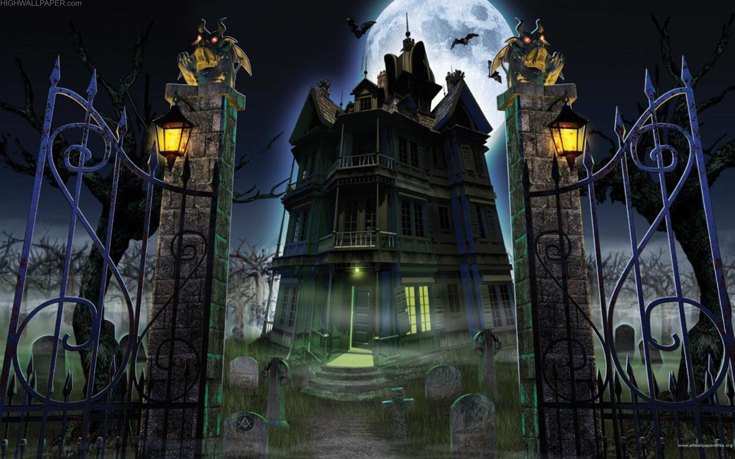 Haunted House Halloween Background - HD Wallpaper 