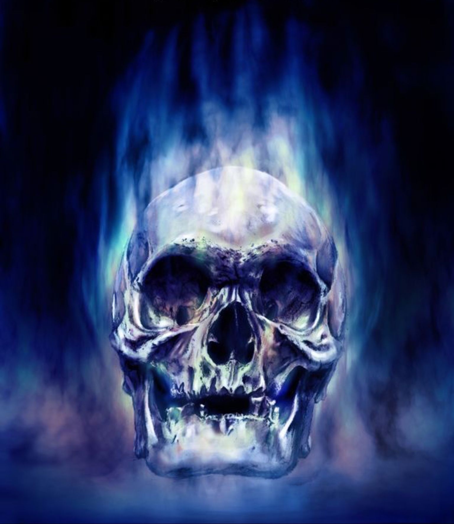 Blue Flaming Skull - HD Wallpaper 