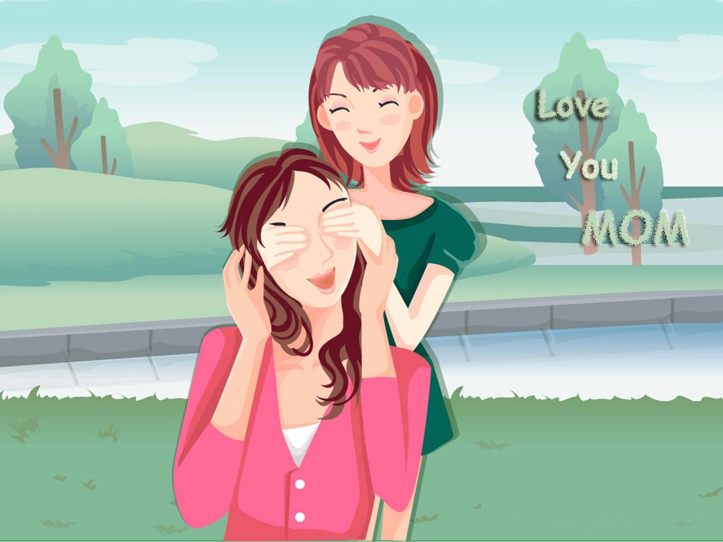 Mothers Day Cartoon Daughter And Mother - HD Wallpaper 