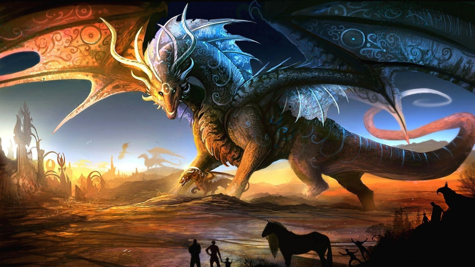 Dragon Mother And Baby - Dragon Hd - HD Wallpaper 