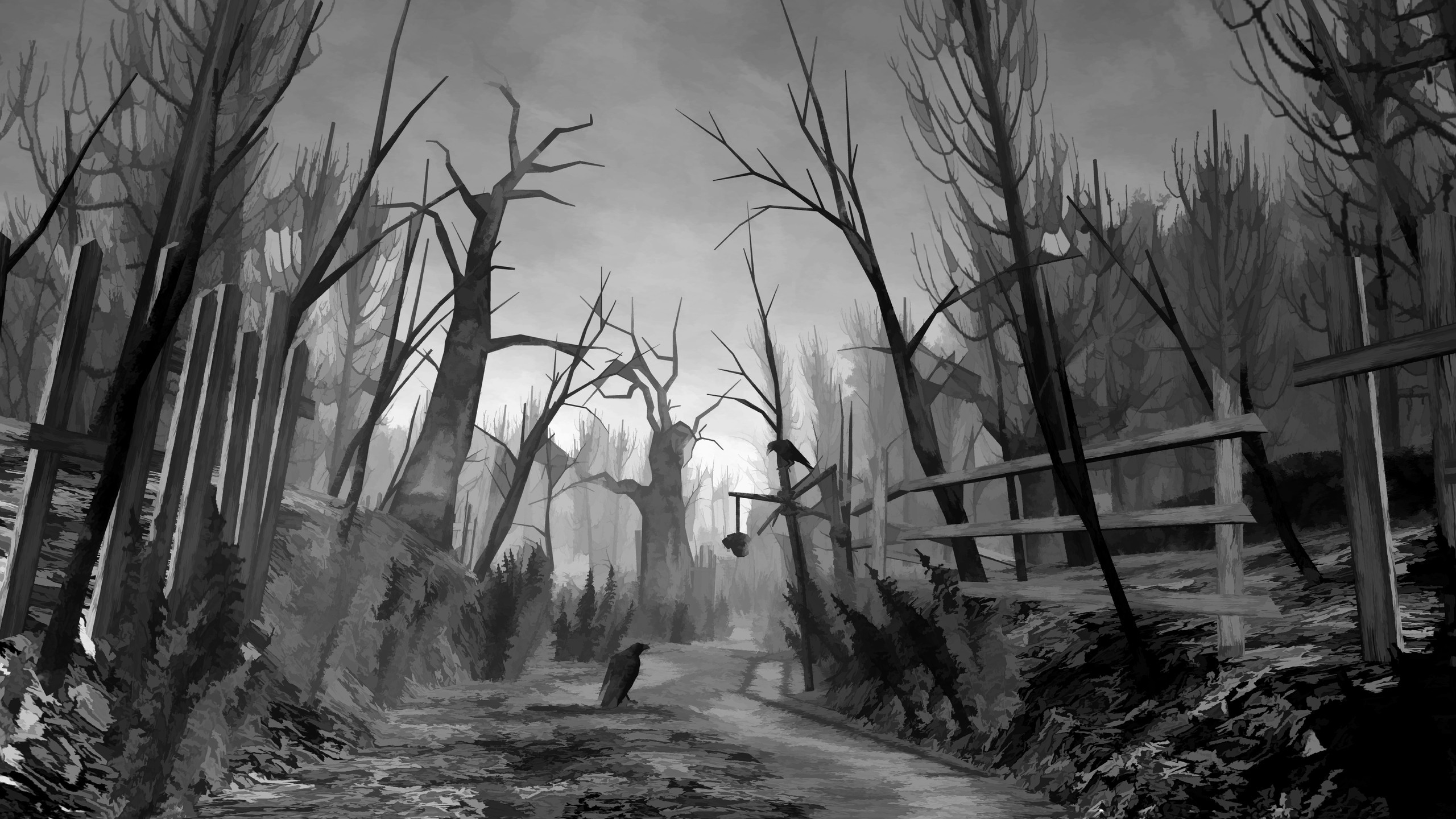 Creepy Forest Wallpapers On Wallpaperplay - Creepy Gothic Forest Drawing - HD Wallpaper 