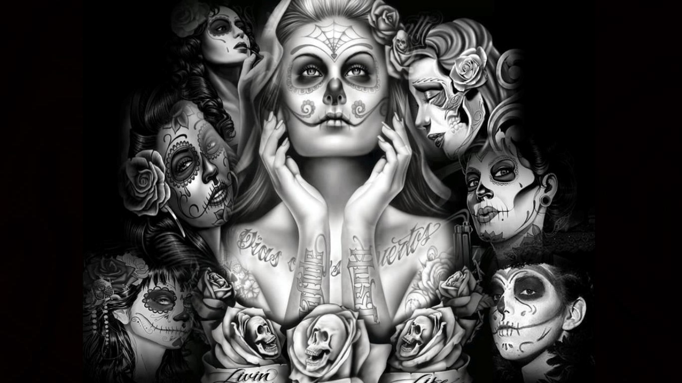 Download Pic For Sugar Skull Hd Hd Backgrounds - Sugar Skull Girl Background - HD Wallpaper 
