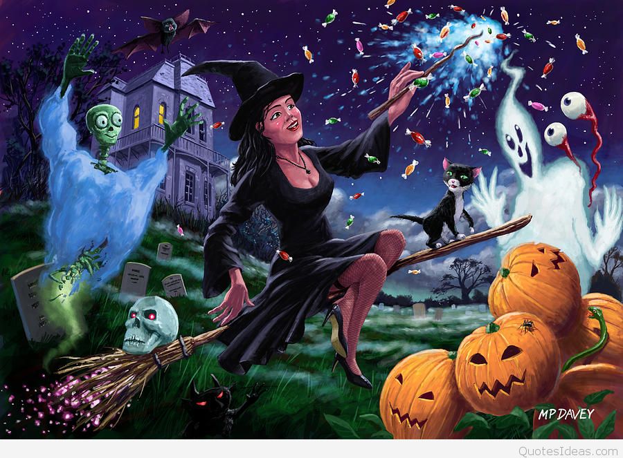 Happy Halloween Witch And Pumpkins Hd Wallpapers - Happy Halloween Witch - HD Wallpaper 
