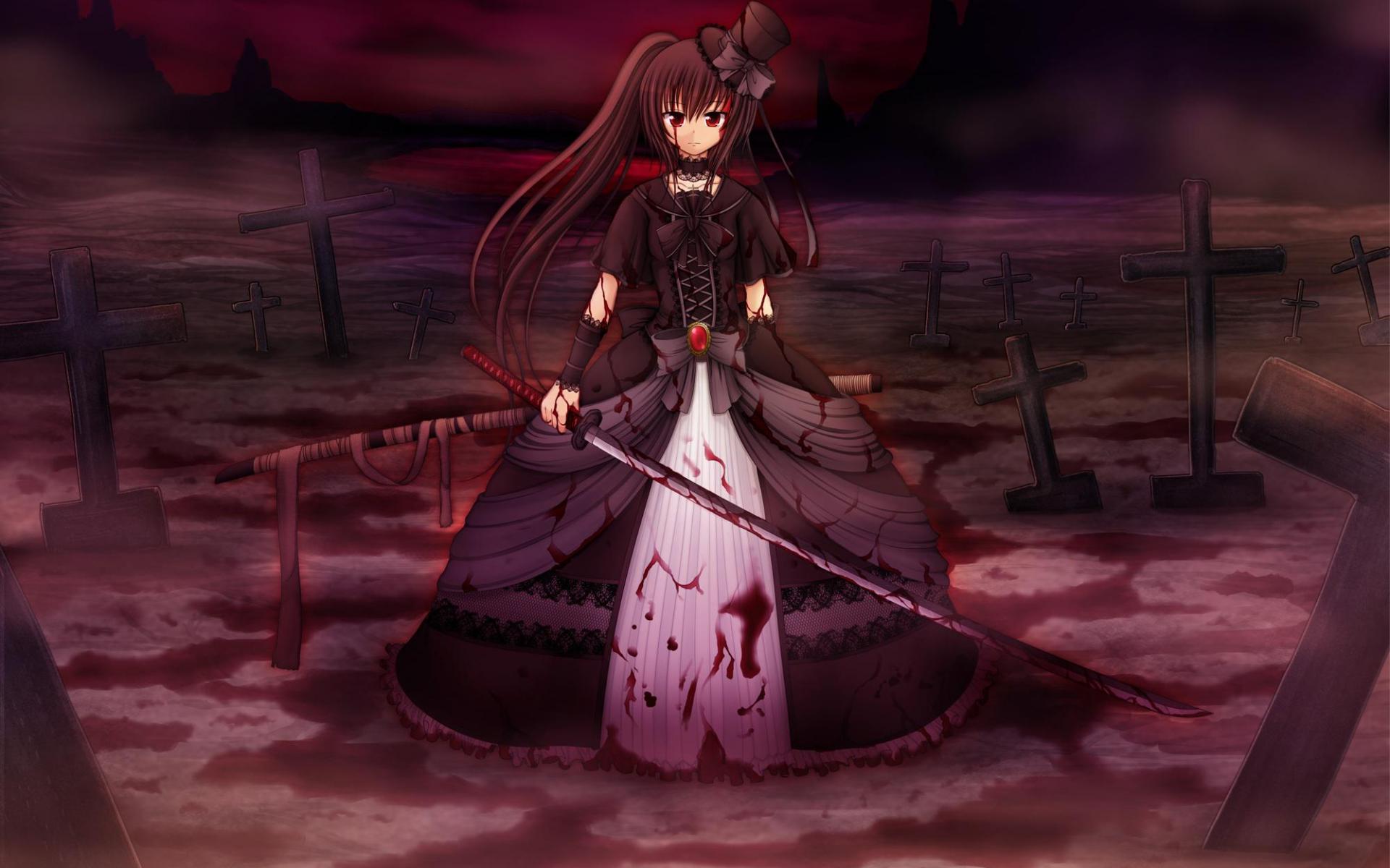 Anime Girl Bloody Sword - HD Wallpaper 