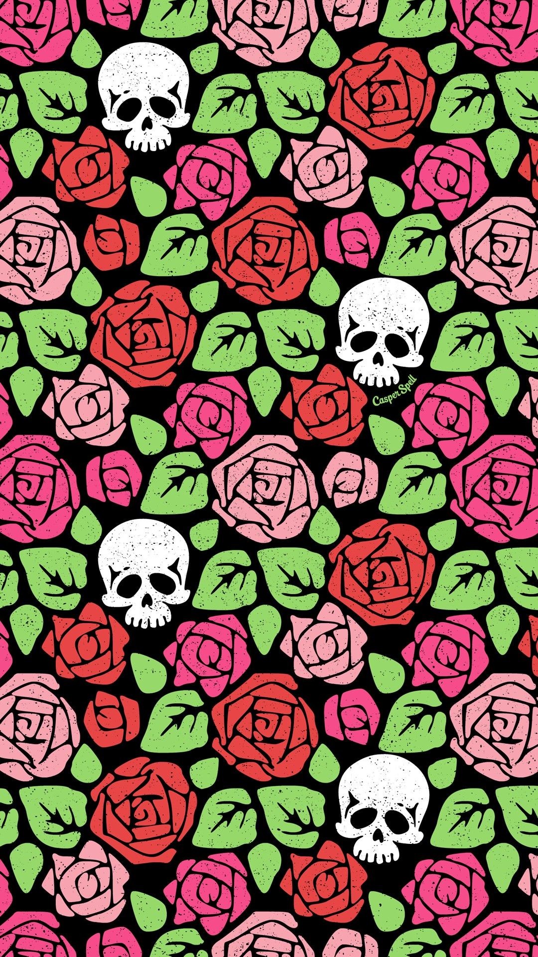 1080x1920, Roses And Skulls Repeat Wallpaper Pattern - Cute But Creepy Background - HD Wallpaper 