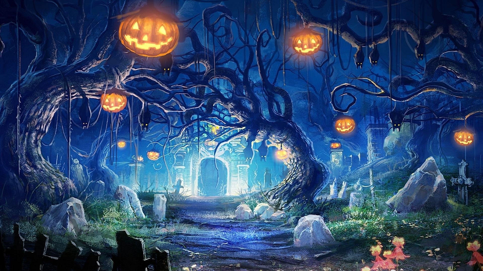 Halloween Computer Free Wallpapers 02 July, - Anime Halloween Background - HD Wallpaper 