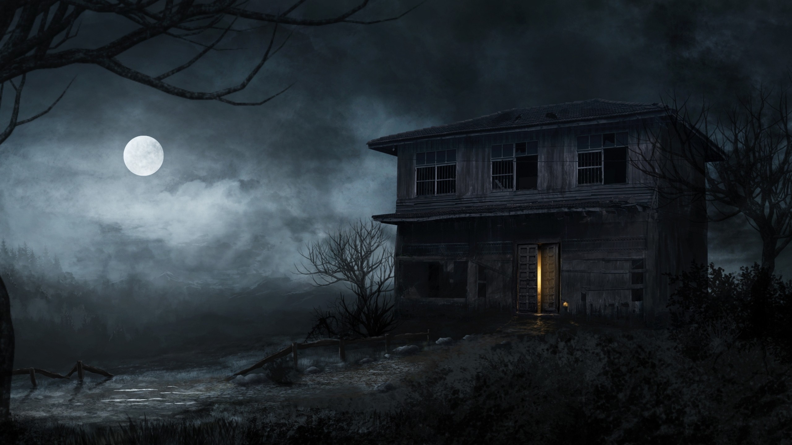Abandoned House, Haunted, Moonlight, Night, Trees, - Abandoned House At Night - HD Wallpaper 