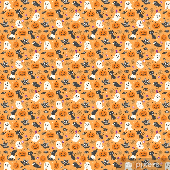 Cute Orange Background With Black Pumpkin - HD Wallpaper 