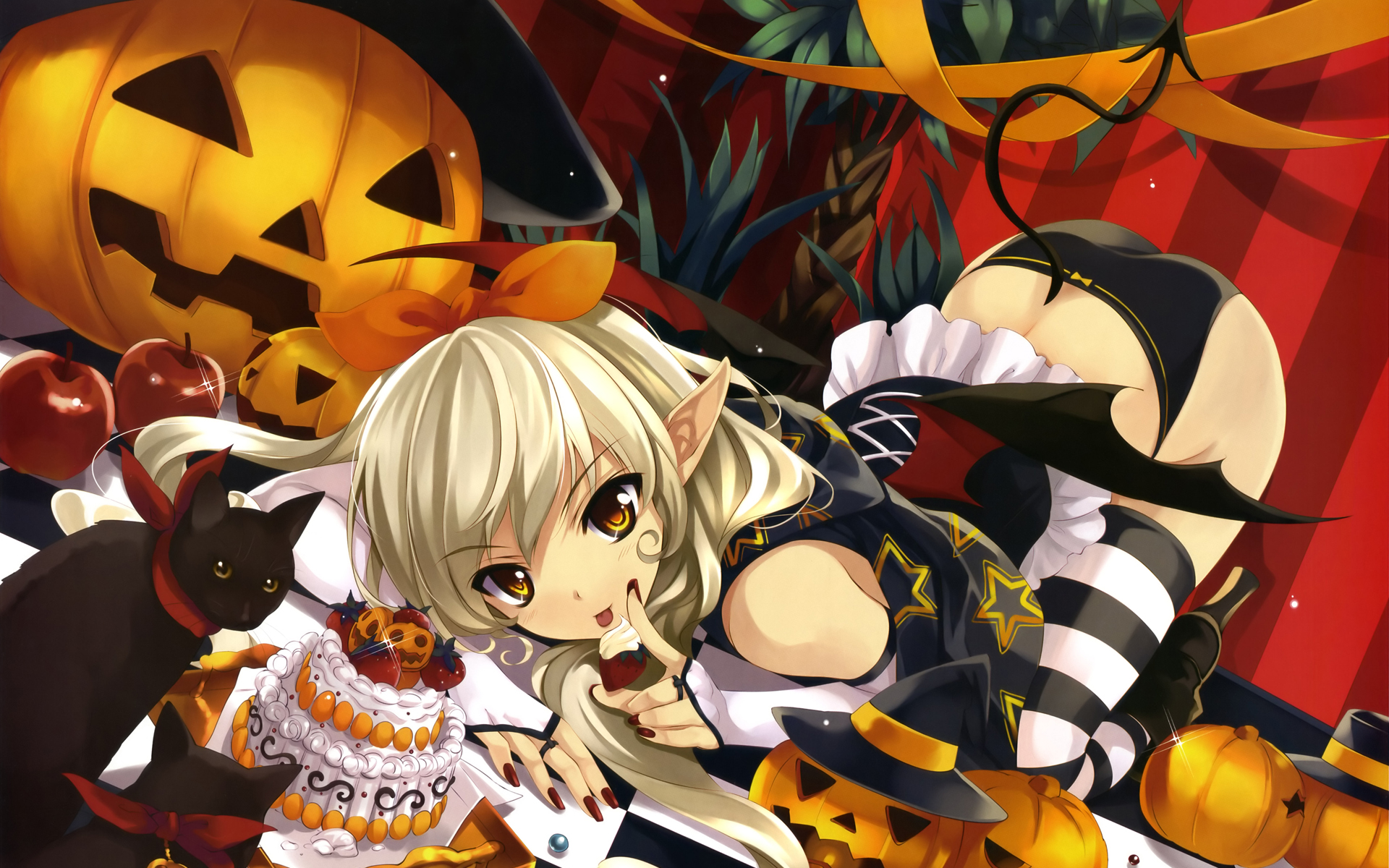 Cute Anime Halloween Girl - HD Wallpaper 